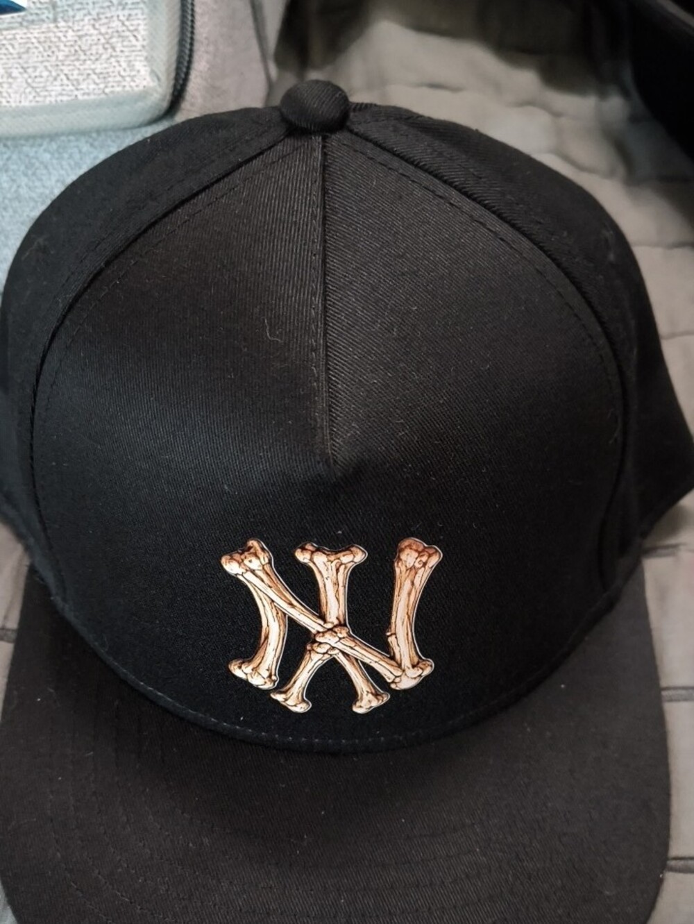 Men's Black Baseball Cap with Bone 'NY' Logo - Picture 5 of 5